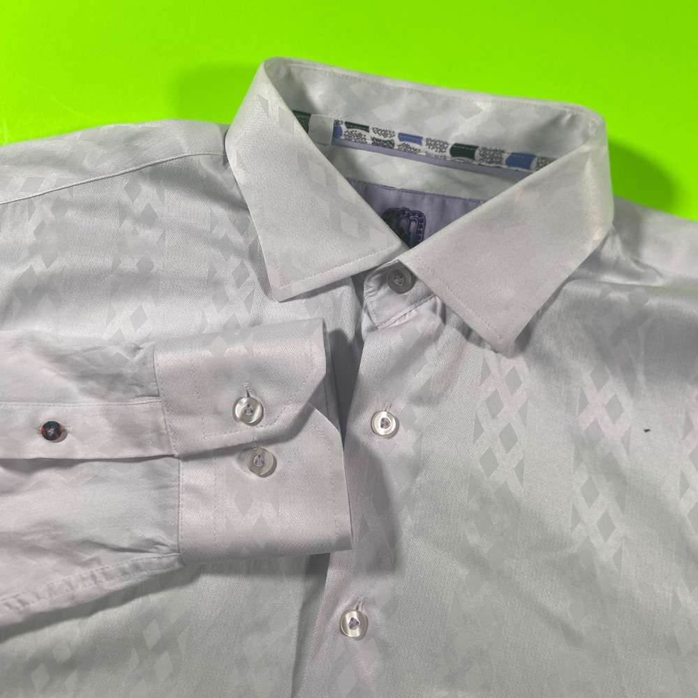 Luciano‎ Visconti Signature Collection Mens White Jacquard Diamond Dress Shirt L
